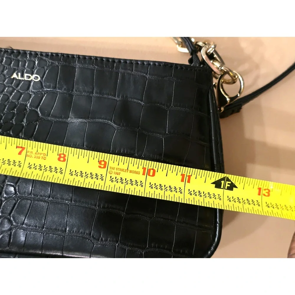 Elegant Aldo Shiny Black Mock Croc Shoulder Bag With Gold Chain Strap Date Night